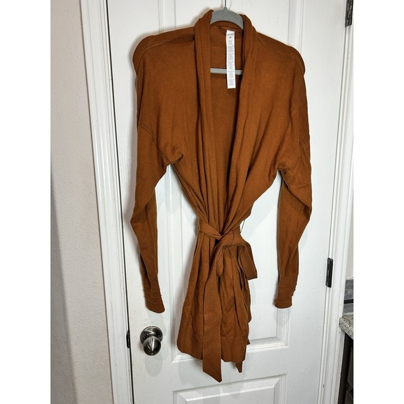lululemon athletica Sweaters - Lululemon Cotton Cashmere Knit Wrap Sweater Cardigan Butternut Brown Belted 10